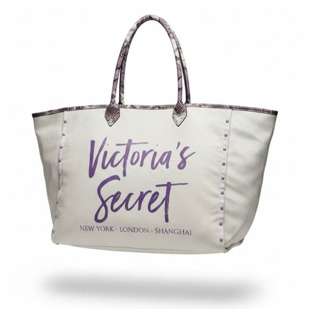 Victoria’s Secret Large Purple Snakeskin Studded Canvas Tote Bag VS